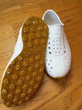 Native Slip-On Shoes in White with Mustard Soles